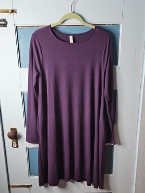 Zenana Premium Purple Long Sleeve Swing Dress Large